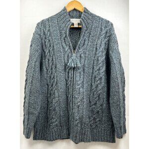 Jones New York Sport Sweater Large Hand Knit Cable Full-Zip Alpaca Wool Blend